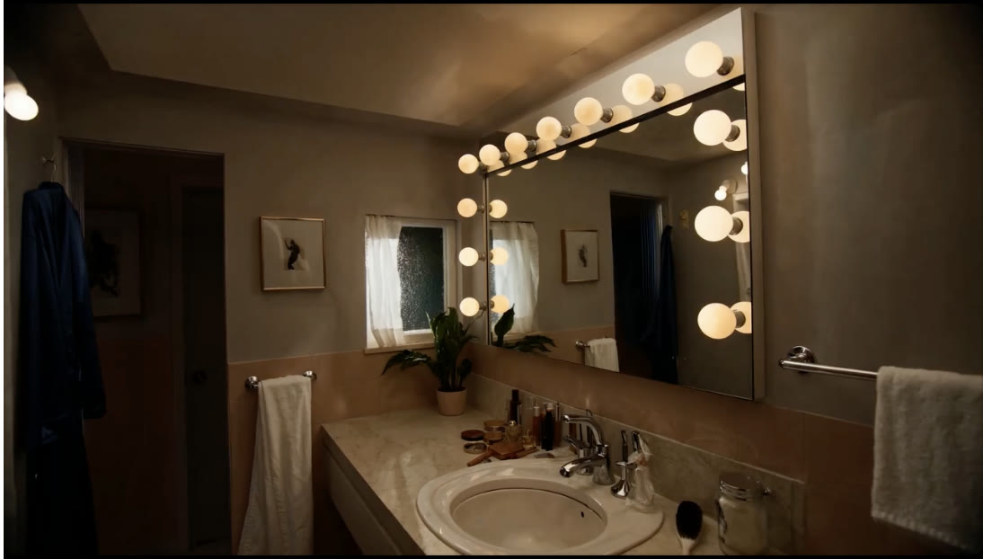 Warm bathroom used as the scene reference