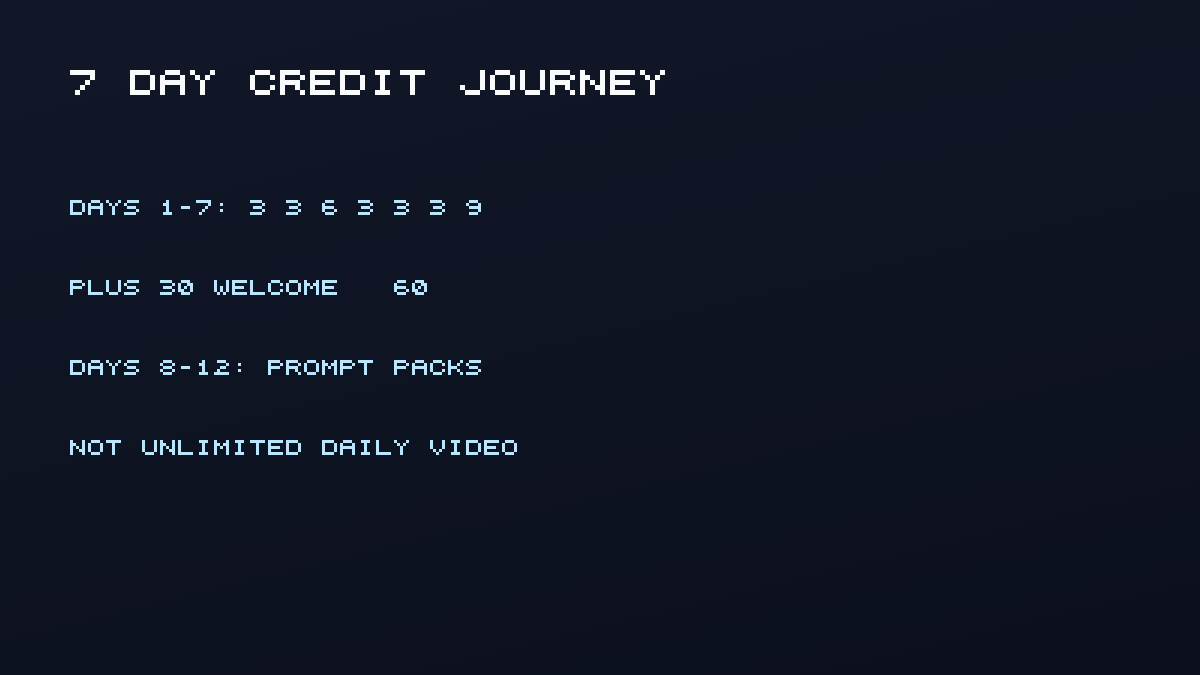 Seven-day credit journey: 3, 3, 6, 3, 3, 3, 9 plus 30 welcome credits